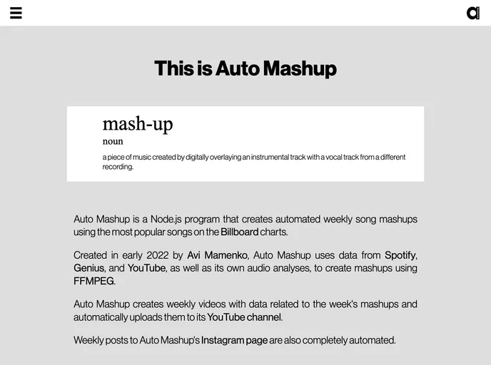 screenshot of Auto Mashup Mix