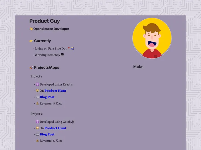 screenshot of Gatsby Starter Product Guy