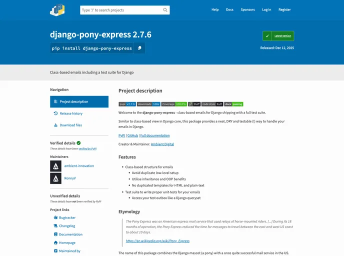 screenshot of Django Pony Express