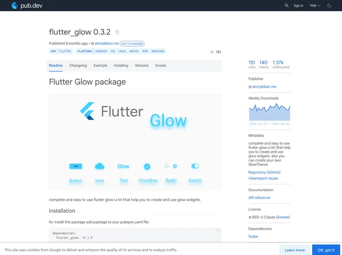 screenshot of Flutter Glow