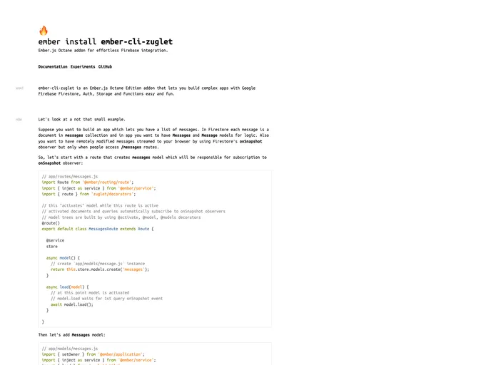 screenshot of Ember Cli Zuglet