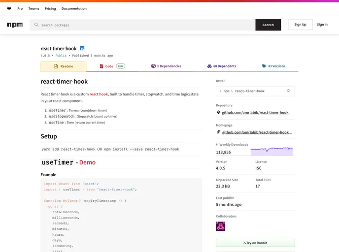 React Timer Hook