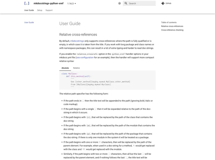 screenshot of Mkdocstrings Python Xref