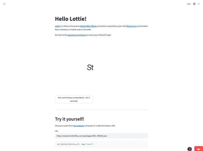 Streamlit Lottie screenshot