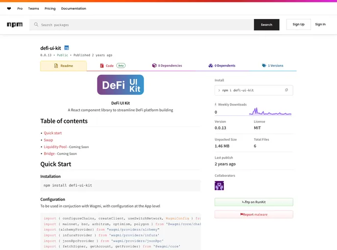 screenshot of Defiuikit