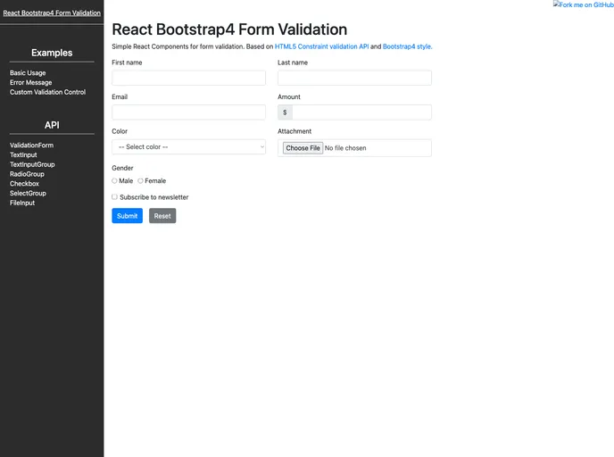 screenshot of React Bootstrap4 Form Validation
