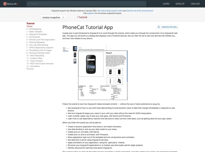 screenshot of Angular Phonecat