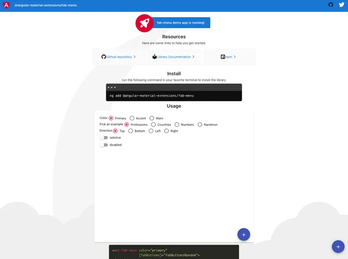 screenshot of Fab Menu