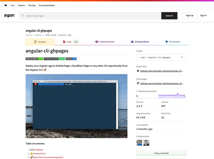 screenshot of Angular Cli Ghpages