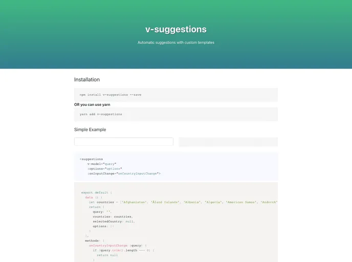 screenshot of V Suggestions