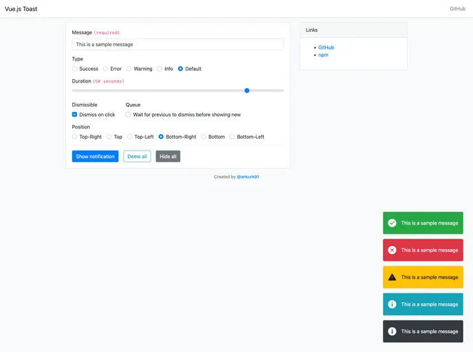 Vue Toast Notification screenshot