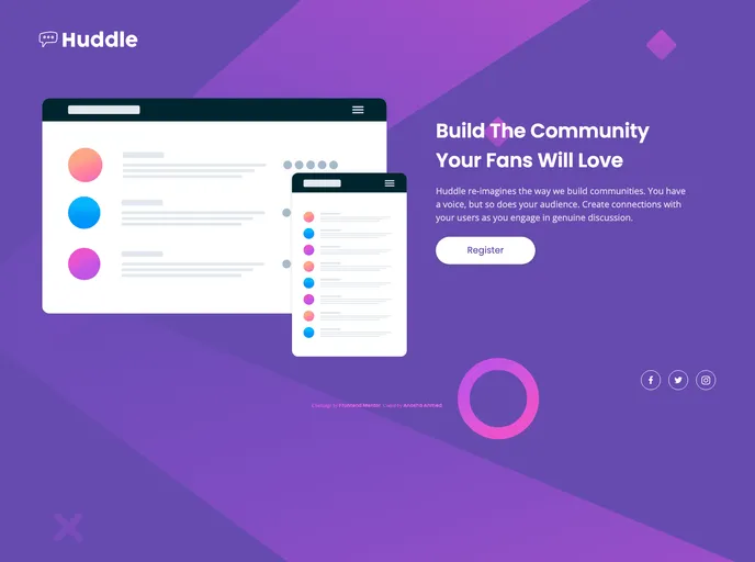 screenshot of Fem09 Huddle Landing Page Single Section