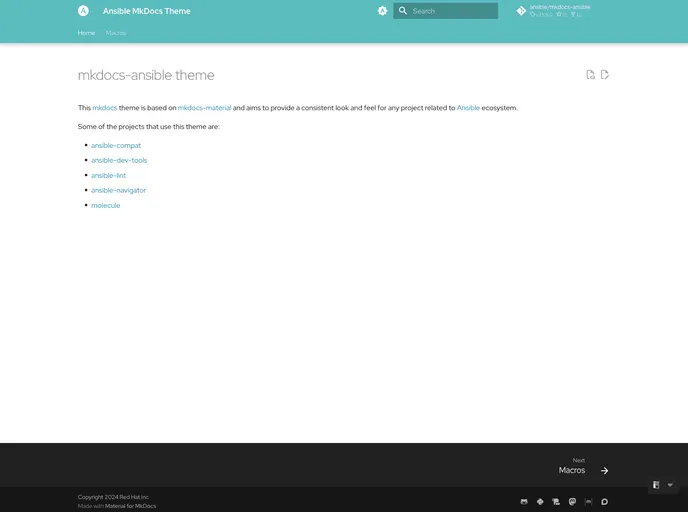 screenshot of Mkdocs Ansible