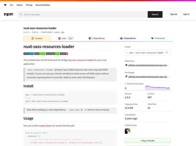 screenshot of Nuxt Sass Resources Loader