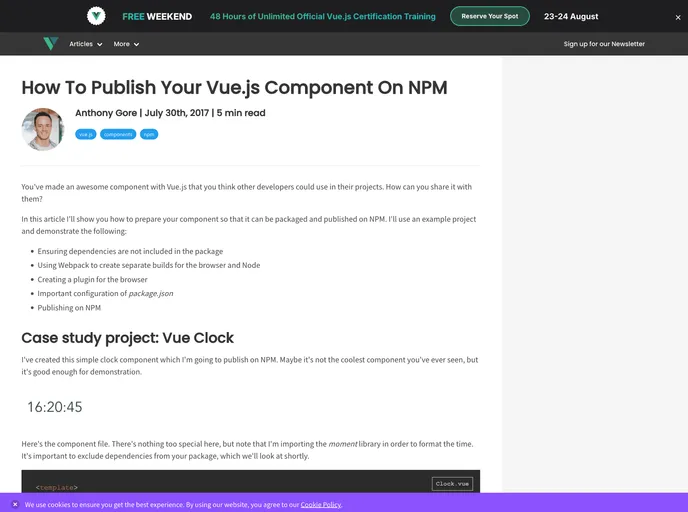 screenshot of Vue Clock Simple