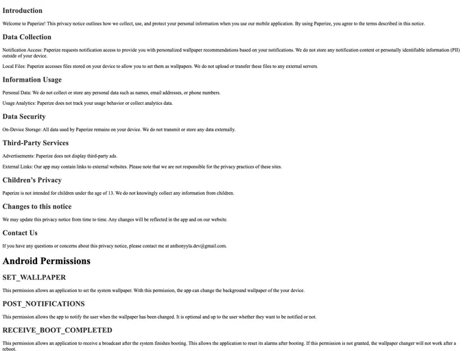 screenshot of Paperize