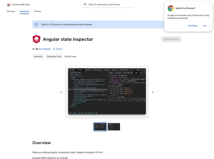screenshot of Angular State Inspector