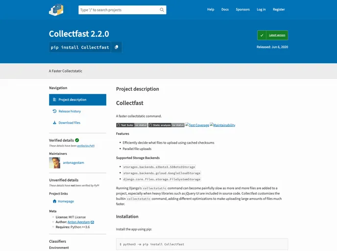 screenshot of Collectfast