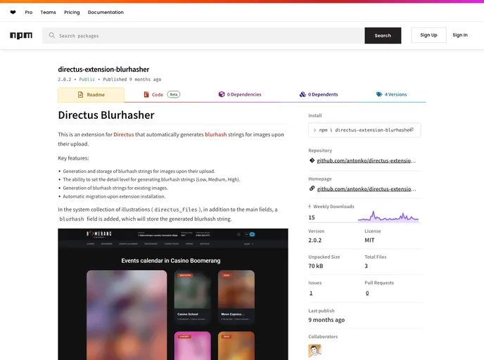 screenshot of Directus Extension Blurhasher