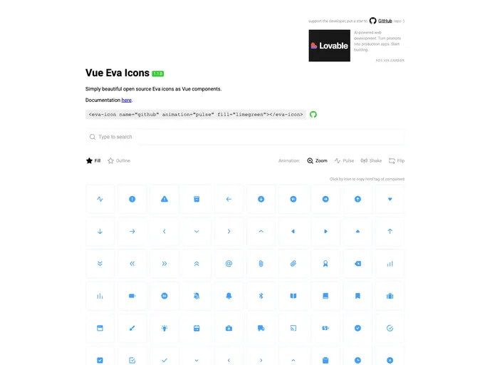 Vue Eva Icons screenshot
