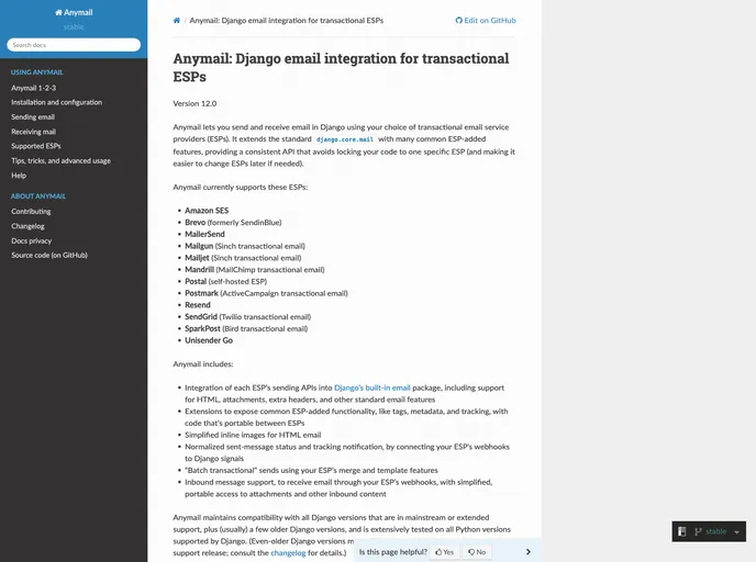 screenshot of Django Anymail