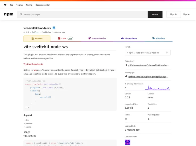screenshot of Sk Node Ws Demo