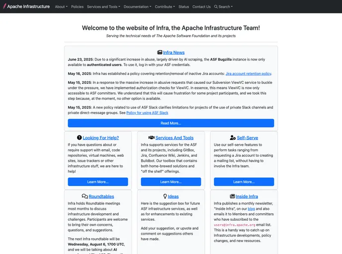 screenshot of Infrastructure Website