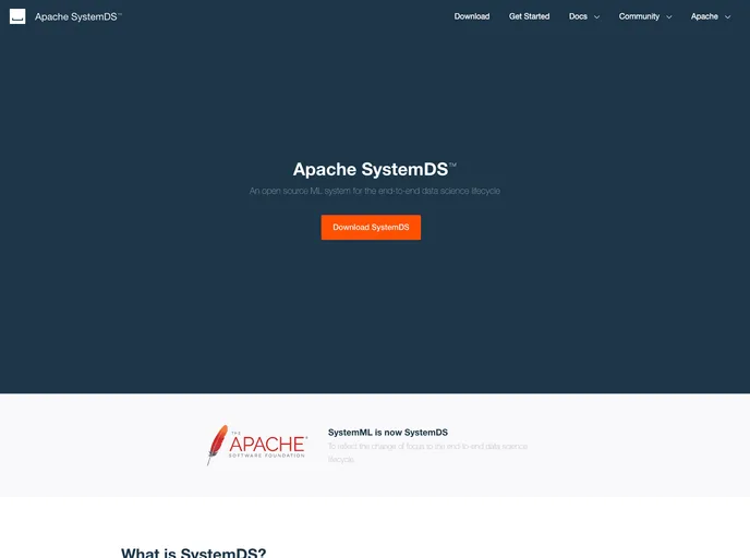 screenshot of Systemds Website