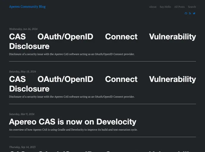 screenshot of Apereo.github.io