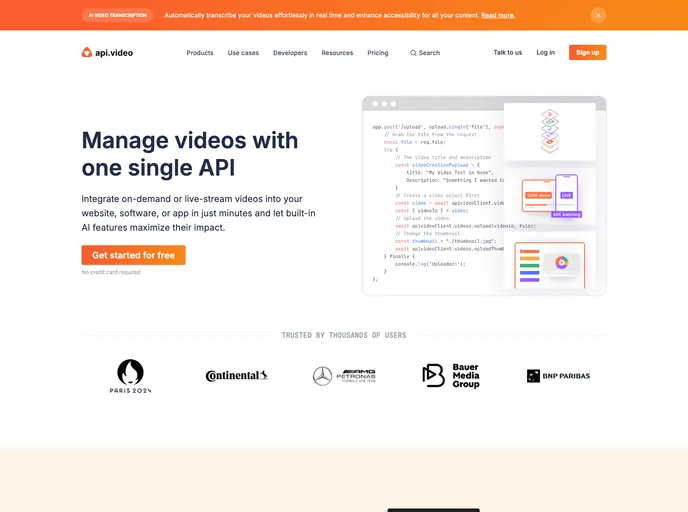 screenshot of Api.video Strapi Plugin