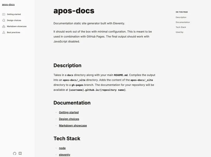 screenshot of Apos Docs