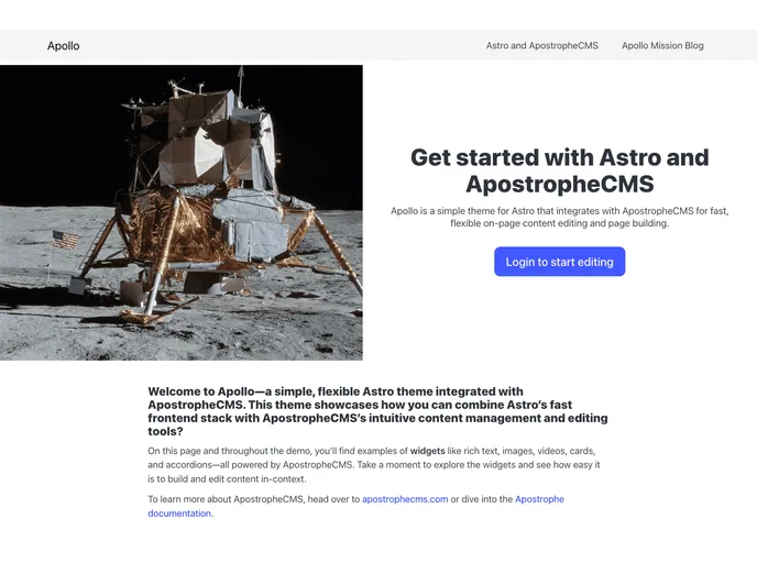 screenshot of Starter Kit Astro Apollo