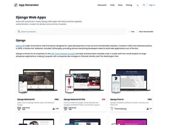 screenshot of Boilerplate Code Django