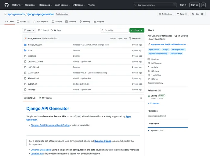 screenshot of Core Django Api Gen