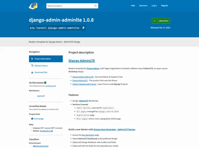 screenshot of Django Admin Adminlte