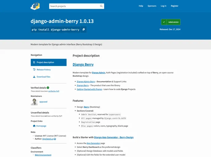 screenshot of Django Admin Berry
