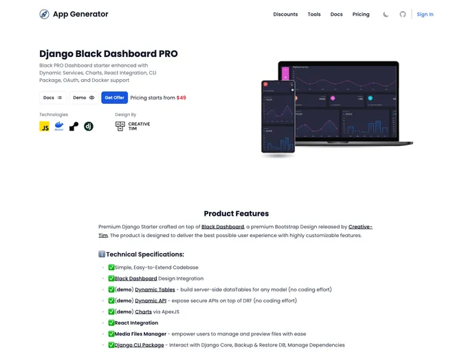 screenshot of Django Admin Black Pro