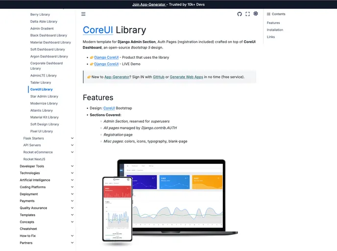 screenshot of Django Admin Coreui