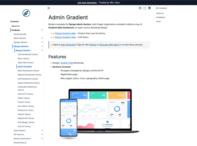 screenshot of Django Admin Gradient