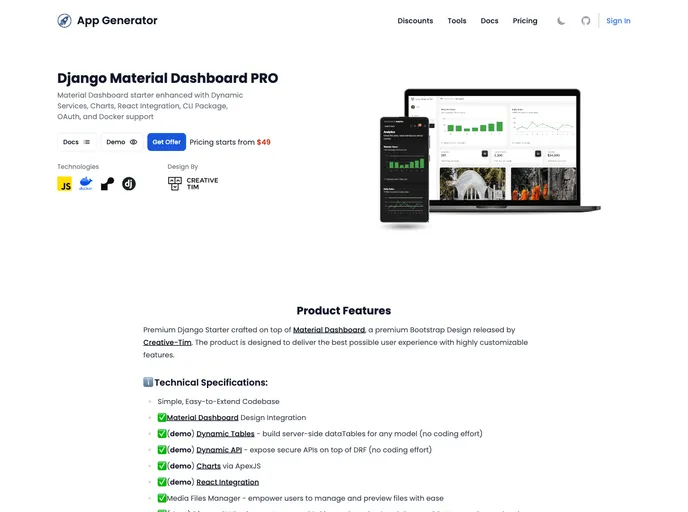 screenshot of Django Admin Material Pro