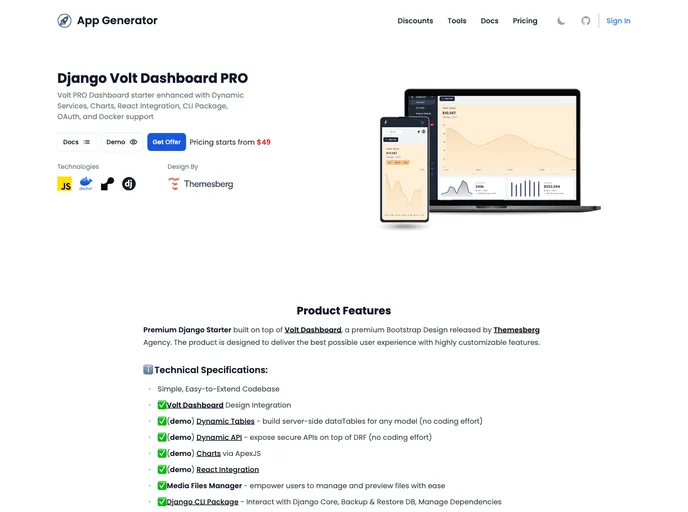 screenshot of Django Admin Volt Pro