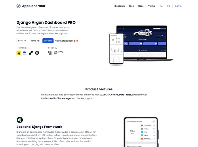 screenshot of Django Argon Dashboard2 Pro