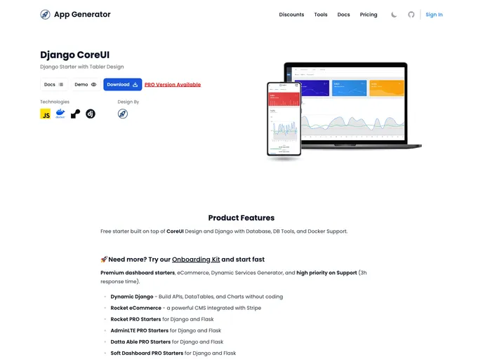 screenshot of Django Coreui