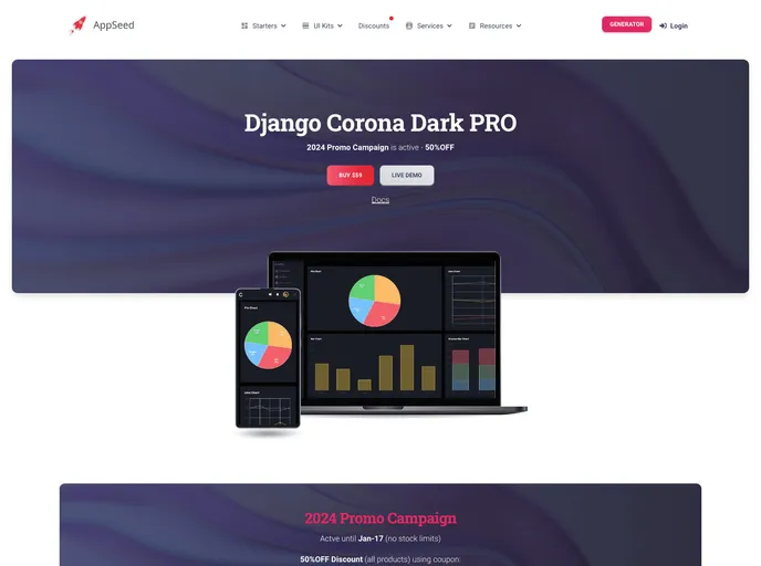 screenshot of Django Dashboard Corona Boxed Pro