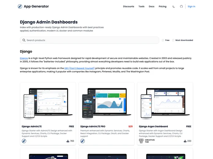screenshot of Django Dashboard Light Blue