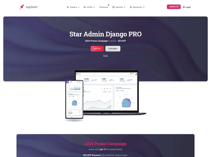 screenshot of Django Dashboard Staradmin Boxed Pro