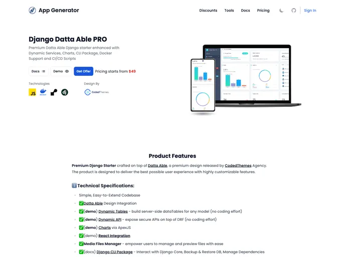 screenshot of Django Datta Able Pro