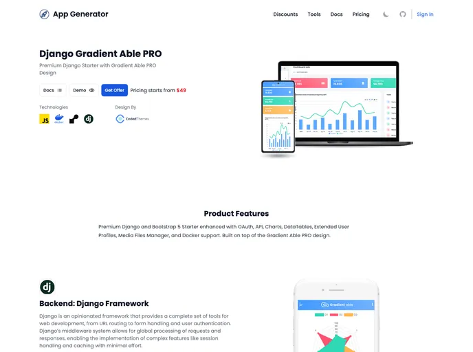 screenshot of Django Gradient Able Pro