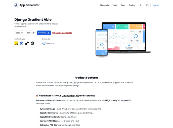 screenshot of Django Gradient Able