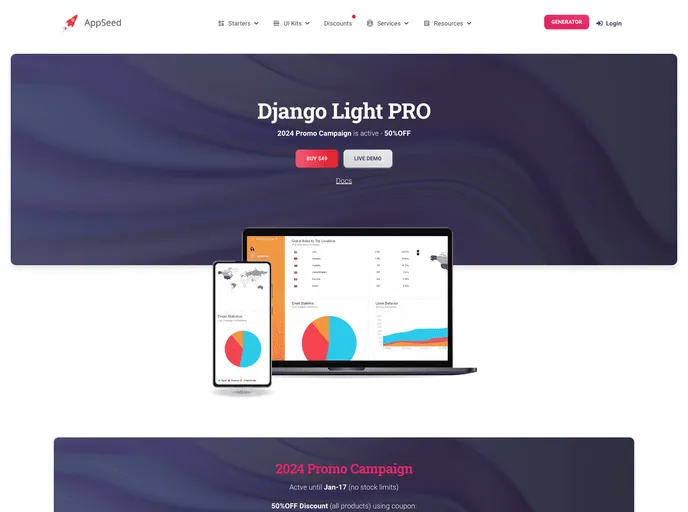 screenshot of Django Light Dashboard Pro